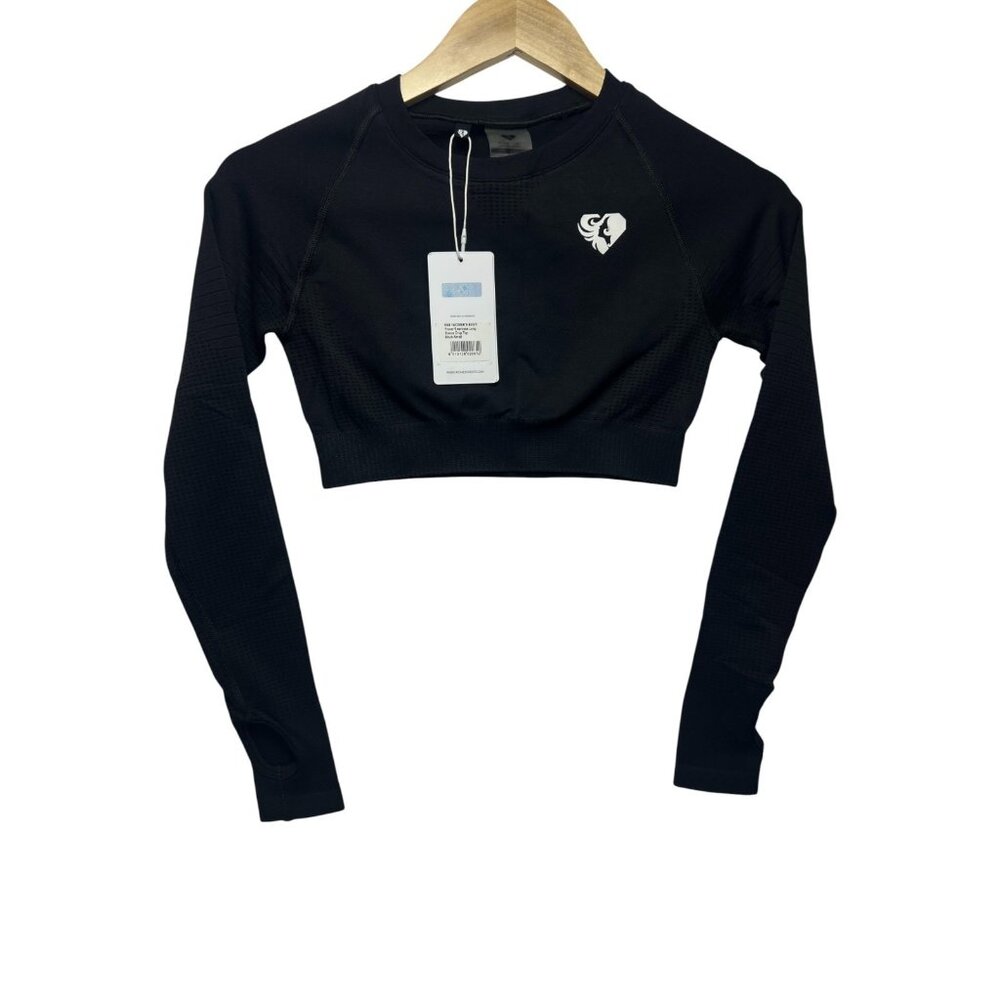 Women's Best Black Stretch Seamless Long Sleeve Crew Neck Crop Top Size Small